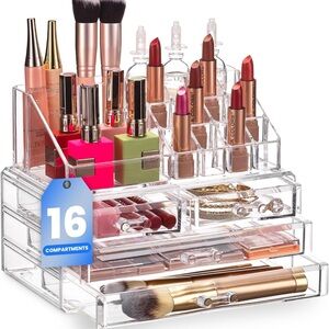 Clear Acrylic Cosmetic Organizer - 16 Compartment Makeup Storage